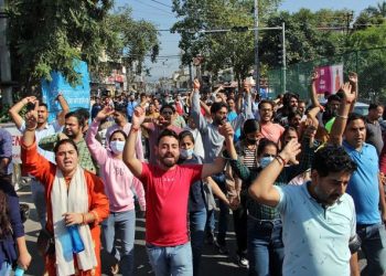 ഷോപ്പിയാനില്‍ കശ്മീരി പണ്ഡിറ്റ് പുരണ്‍ കൃഷന്‍ ഭട്ട് കൊല്ലപ്പെട്ടതില്‍ പ്രതിഷേധിച്ച് നടന്ന പ്രകടനം