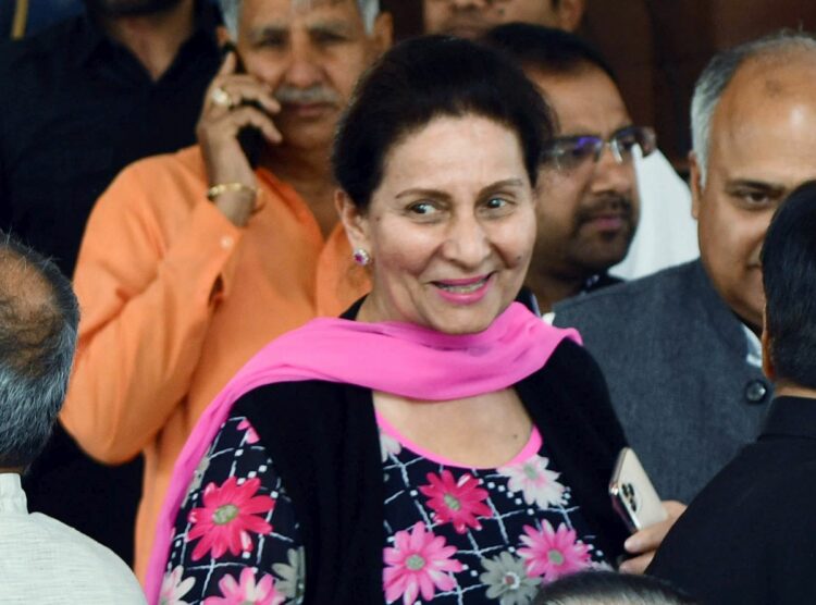 New Delhi, March 03(ANI): Union Minister of State for Finance Anurag Singh, AAP MP Bhagwant Mann and Congress MP Preneet Kaur leave after attend the Budget Session of Parliament in New Delhi on Monday. (ANI Photo)